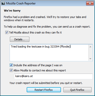 Win7 Crash Reporter